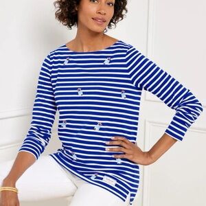 Talbots AUTHENTIC TEE - EMBROIDERED FRENCHIE Dog Novelty Print Blue Size M